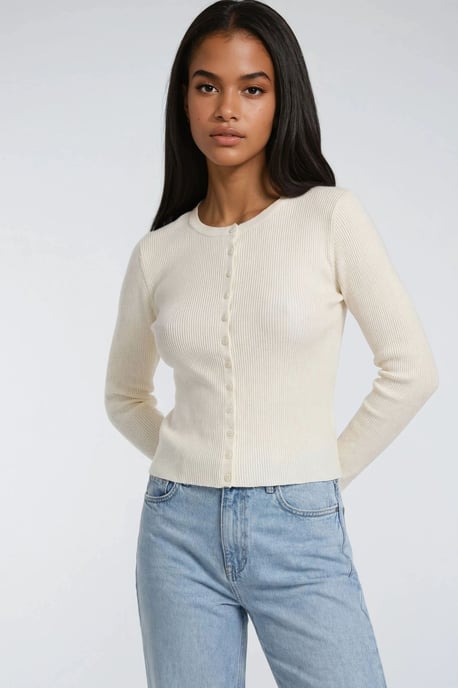 Knopfverschluss Slim Fit Rippstrick-Cardigan - Image 4