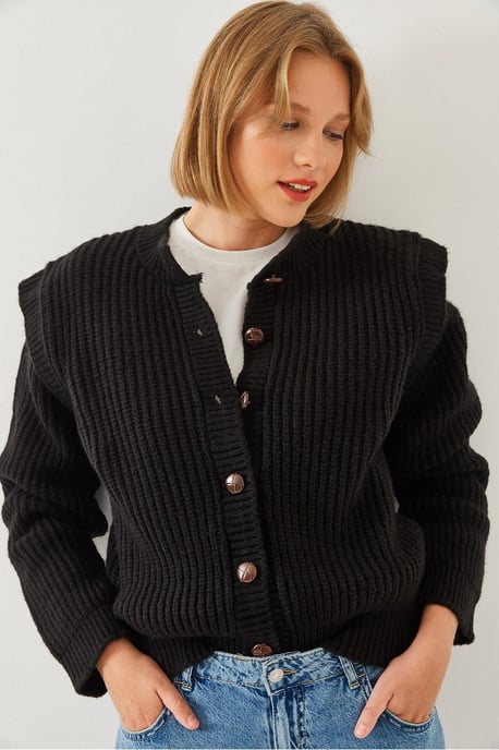 Strukturierter gerippter Knopf-Cardigan - Image 1