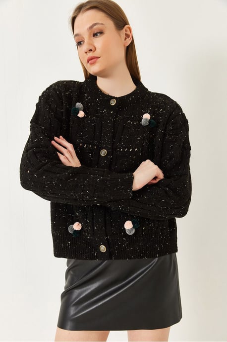 Strickjacke mit Struktur und Pompon - Image 3
