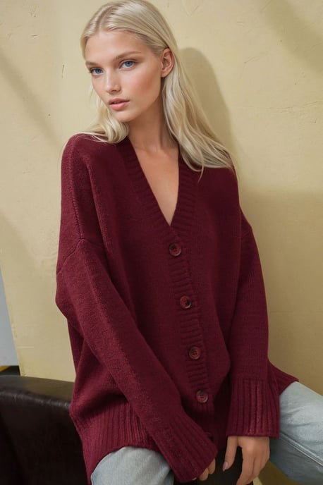 Dicker V-Ausschnitt Strickcardigan - Image 1