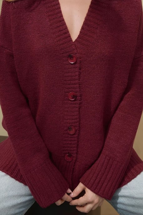 Dicker V-Ausschnitt Strickcardigan - Image 2
