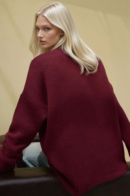 Dicker V-Ausschnitt Strickcardigan - Image 3