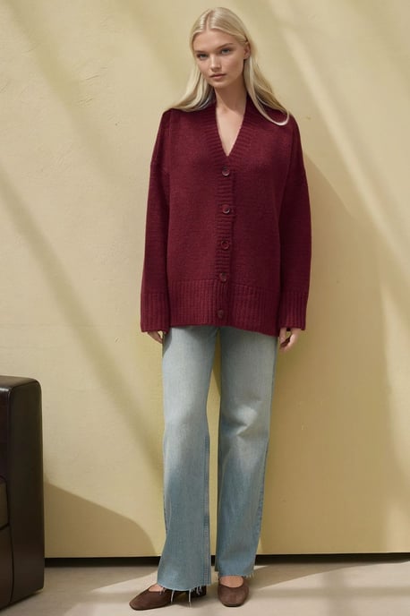 Dicker V-Ausschnitt Strickcardigan - Image 4