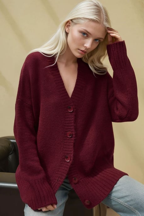 Dicker V-Ausschnitt Strickcardigan - Image 5