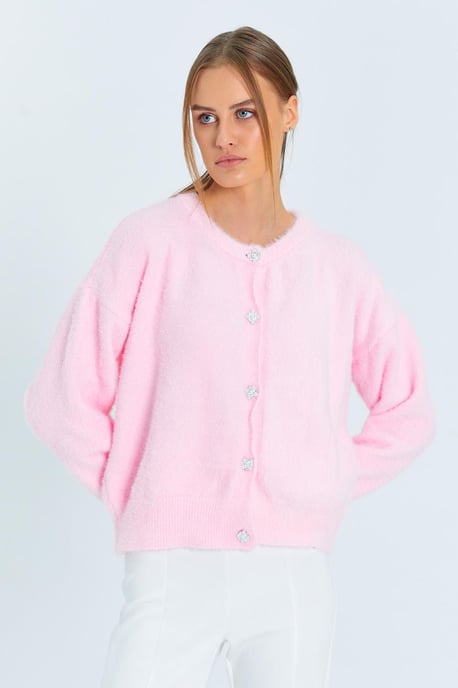 Knopf Oversize Strukturstrickjacke - Image 3