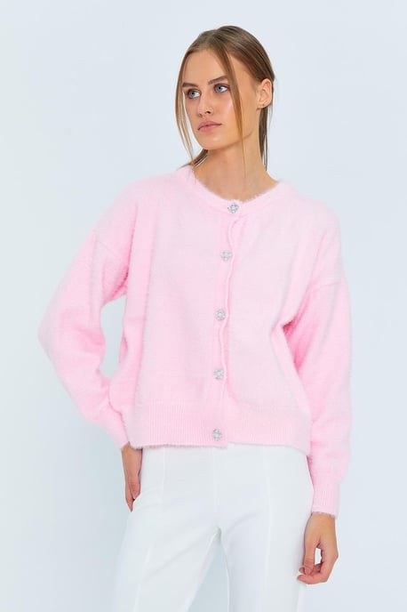 Knopf Oversize Strukturstrickjacke - Image 4