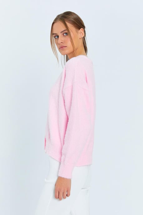 Knopf Oversize Strukturstrickjacke - Image 6