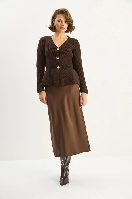 Rippstrick Langarm V-Ausschnitt Cardigan mit Knöpfen - Image 2