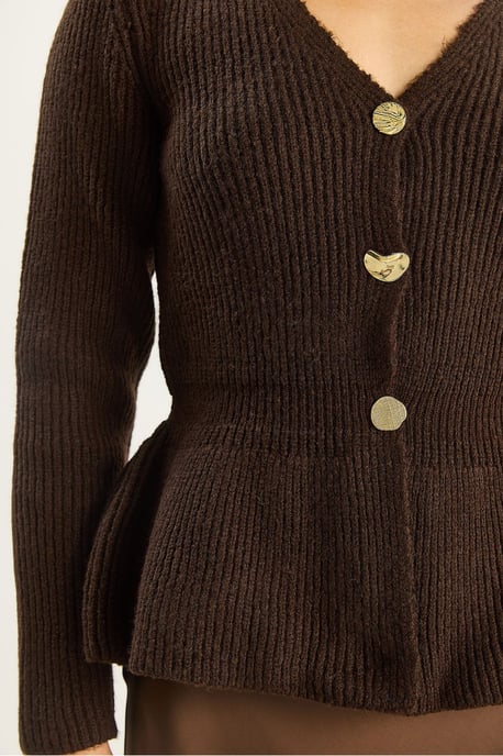 Rippstrick Langarm V-Ausschnitt Cardigan mit Knöpfen - Image 6
