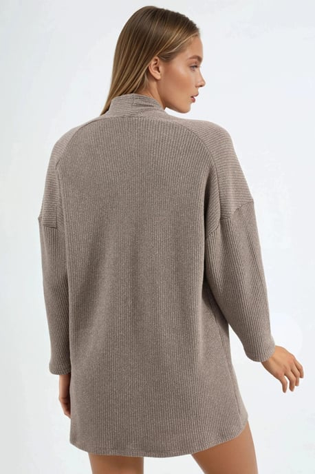 Langer gerippter Strickcardigan mit offenem Kragen - Image 3