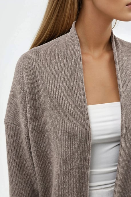 Langer gerippter Strickcardigan mit offenem Kragen - Image 5