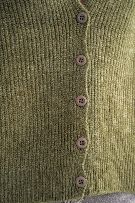 Strukturierter V-Ausschnitt Knopfcardigan - Image 6