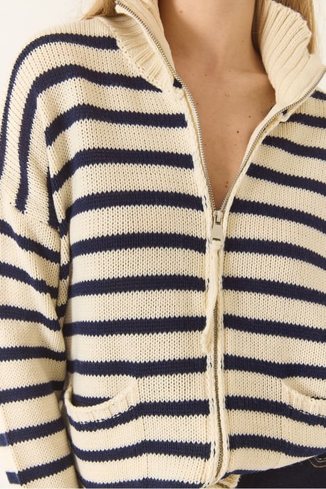 Gestreifter Strick-Cardigan mit Reißverschluss und Taschen - Image 6