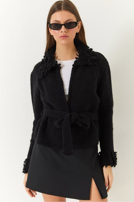 Rüschentie-Schluss Schalkragen Cardigan - Image 1