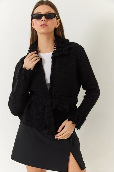 Rüschentie-Schluss Schalkragen Cardigan - Image 2