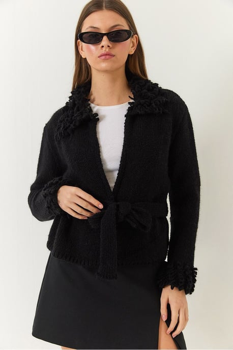 Rüschentie-Schluss Schalkragen Cardigan - Image 3