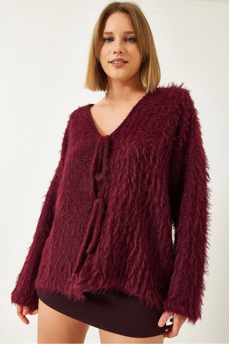 Strickjacke mit V-Ausschnitt und Quasten aus strukturiertem Material - Image 3