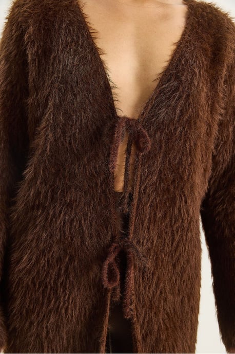 Strukturiertes V-Ausschnitt Midi-Cardigan mit Bindegürtel - Image 6