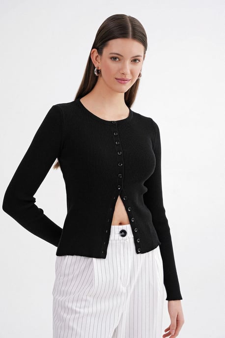 Knopf-ähnlicher Slim-Fit Rippstrick-Cardigan - Image 3
