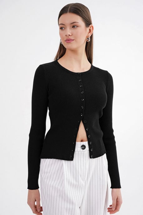 Knopf-ähnlicher Slim-Fit Rippstrick-Cardigan - Image 4