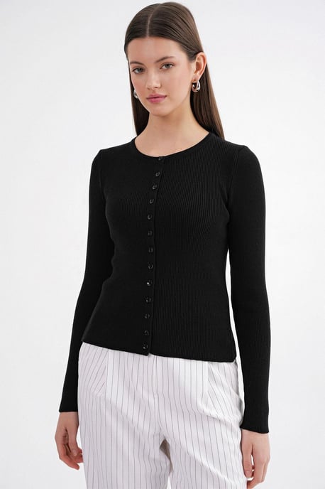 Knopf-ähnlicher Slim-Fit Rippstrick-Cardigan - Image 5