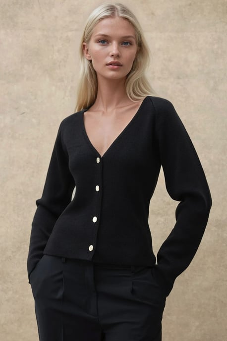 Hiccup Figurbetonter Cardigan mit V-Ausschnitt und Knöpfen - Schwarz - Image 1
