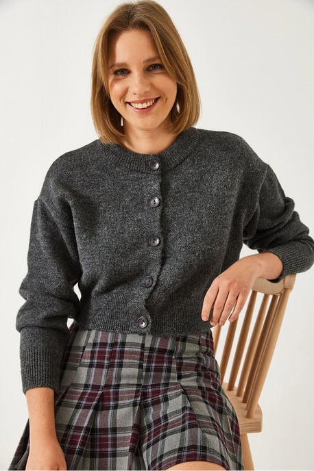 Rippstrick-Crop-Cardigan mit Knopfschluss - Image 2