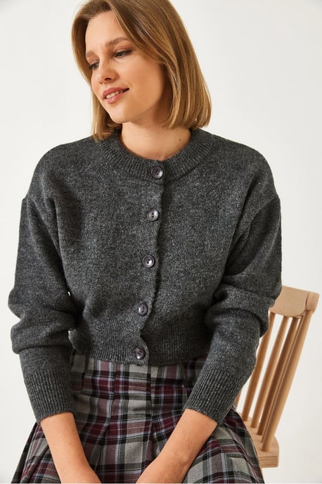 Rippstrick-Crop-Cardigan mit Knopfschluss - Image 3