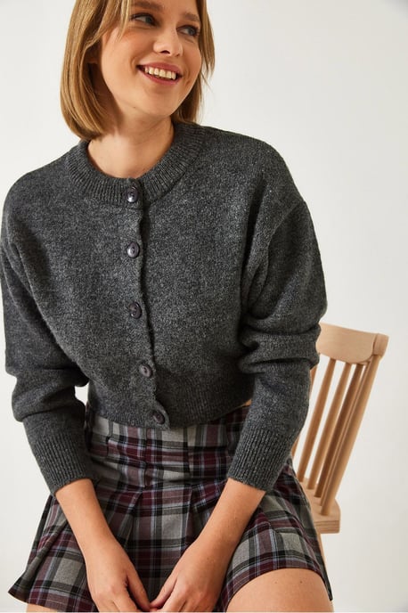 Rippstrick-Crop-Cardigan mit Knopfschluss - Image 4