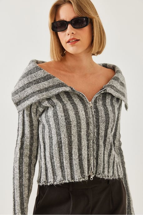 Kapuzensweater mit Reißverschluss und gestreiften, taillierten Schnitt - Image 2