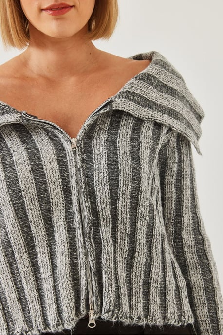 Kapuzensweater mit Reißverschluss und gestreiften, taillierten Schnitt - Image 3