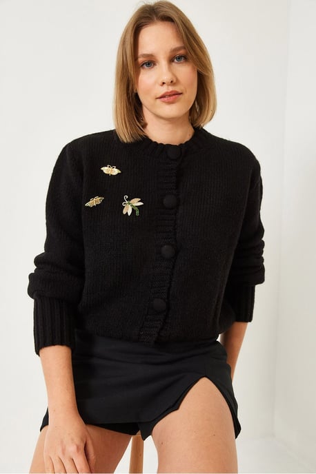 Texturierter Strickcardigan mit Pompon - Image 2