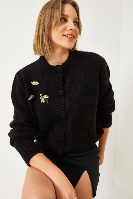 Texturierter Strickcardigan mit Pompon - Image 4