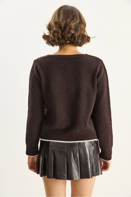 Strick V-Ausschnitt Cardigan mit Spitzenbindeverschluss - Image 6