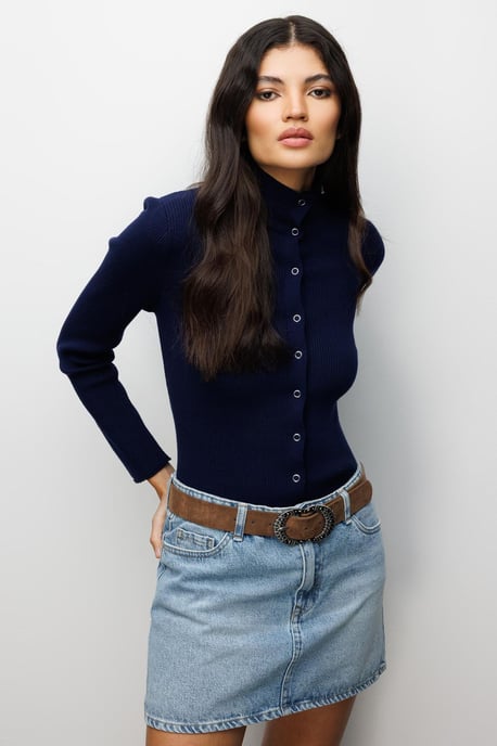 Slim Fit Halbkragen-Cardigan mit Knopfverschluss - Image 1