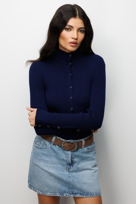Slim Fit Halbkragen-Cardigan mit Knopfverschluss - Image 3