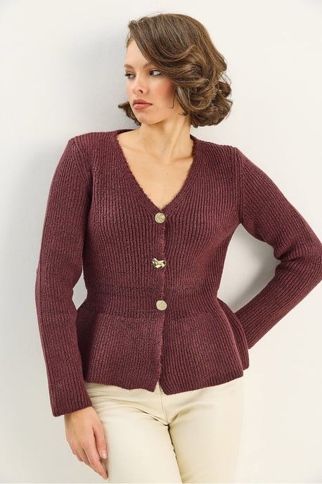 Rippstrick Langarm V-Ausschnitt Cardigan mit Knöpfen - Image 2