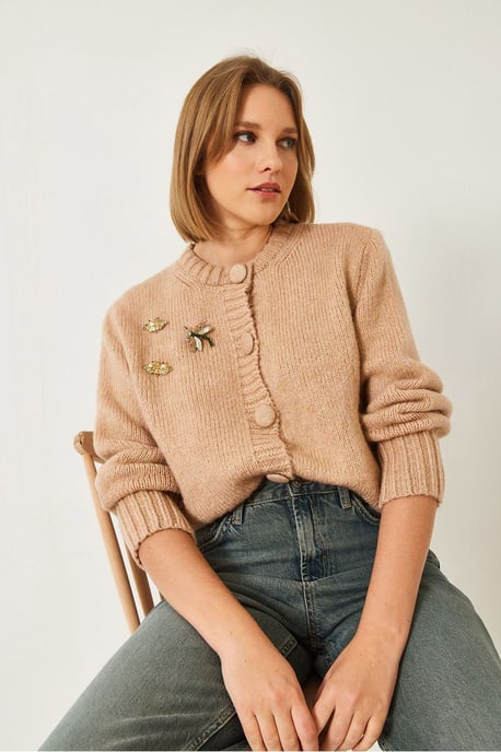 Texturierter Strick-Cardigan mit Pompon - Image 2