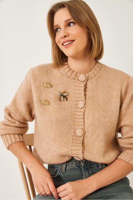 Texturierter Strick-Cardigan mit Pompon - Image 3