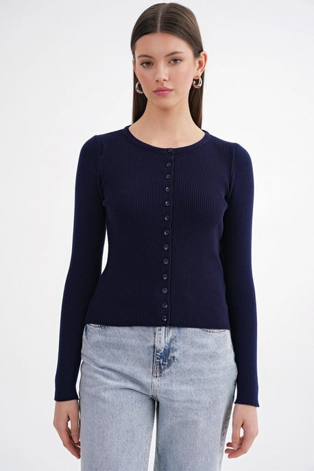 Knopf-Front Schlanker Rippstrick-Cardigan - Image 2