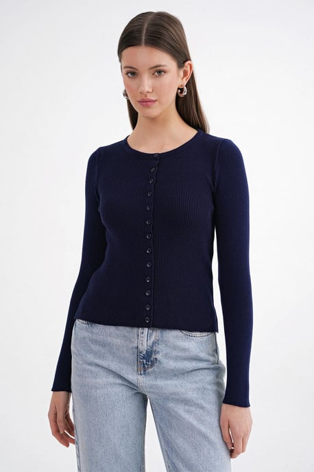 Knopf-Front Schlanker Rippstrick-Cardigan - Image 3