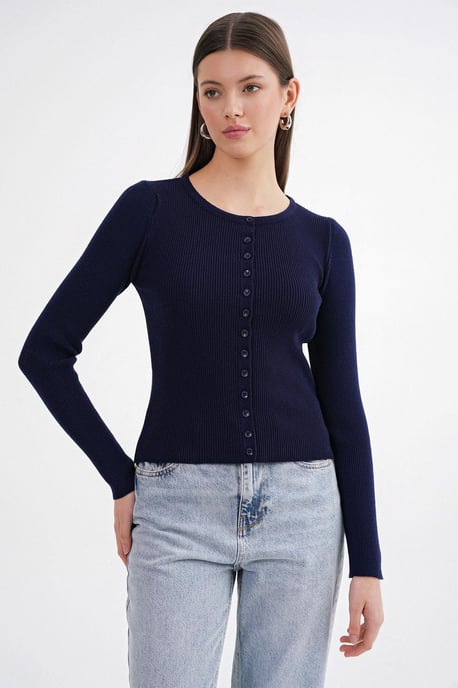 Knopf-Front Schlanker Rippstrick-Cardigan - Image 4