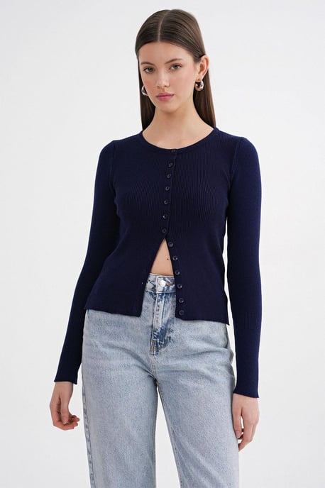 Knopf-Front Schlanker Rippstrick-Cardigan - Image 5
