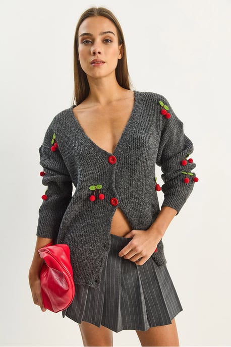 V-Ausschnitt Frucht bestickter Strickjacke - Image 2