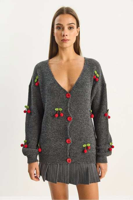V-Ausschnitt Frucht bestickter Strickjacke - Image 4