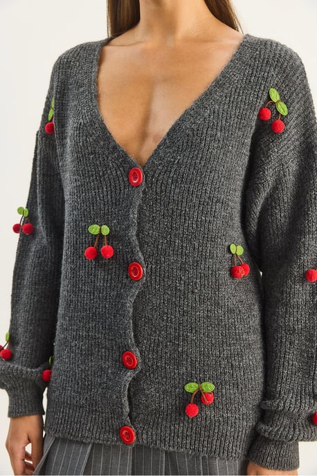V-Ausschnitt Frucht bestickter Strickjacke - Image 5