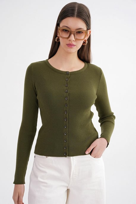 Knopfverschluss Slim Fit Rippstrick-Cardigan - Image 1