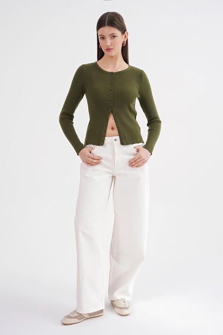 Knopfverschluss Slim Fit Rippstrick-Cardigan - Image 2