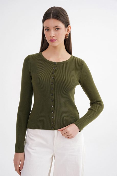 Knopfverschluss Slim Fit Rippstrick-Cardigan - Image 3