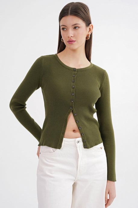 Knopfverschluss Slim Fit Rippstrick-Cardigan - Image 4